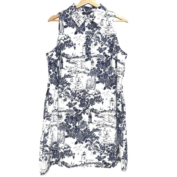 Vineyard Vines Pippa Poplin Dress Toile Navy White Sleeveless M - Picture 4 of 11